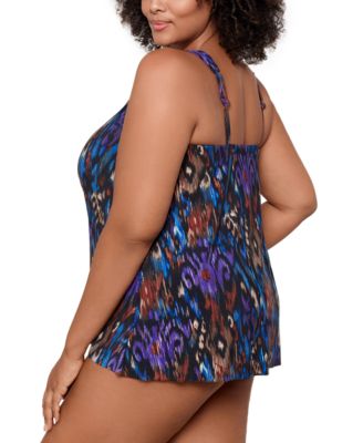 Plus Size Razzle Dazzle Asymmetrical-Drape Tankini Top