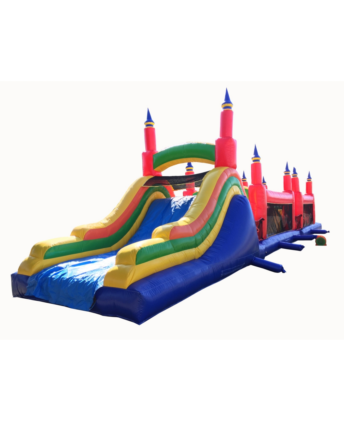 JumpOrange Rainbow Titan Commercial Grade Bounce House Obstacle Course with Slide for Kids and Adults (3-Pack, with Blower), Pop Ups, Tunnel Entrance