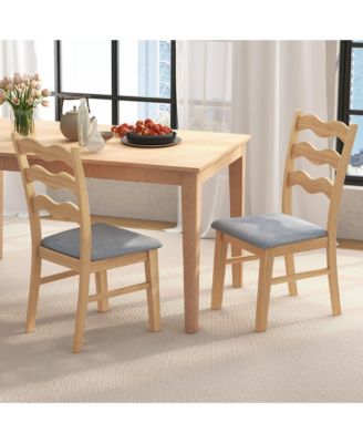 Dining Chair Set of 4 w/ Padded Seat Hollowed Wave Backrest Rubber Wood Frame