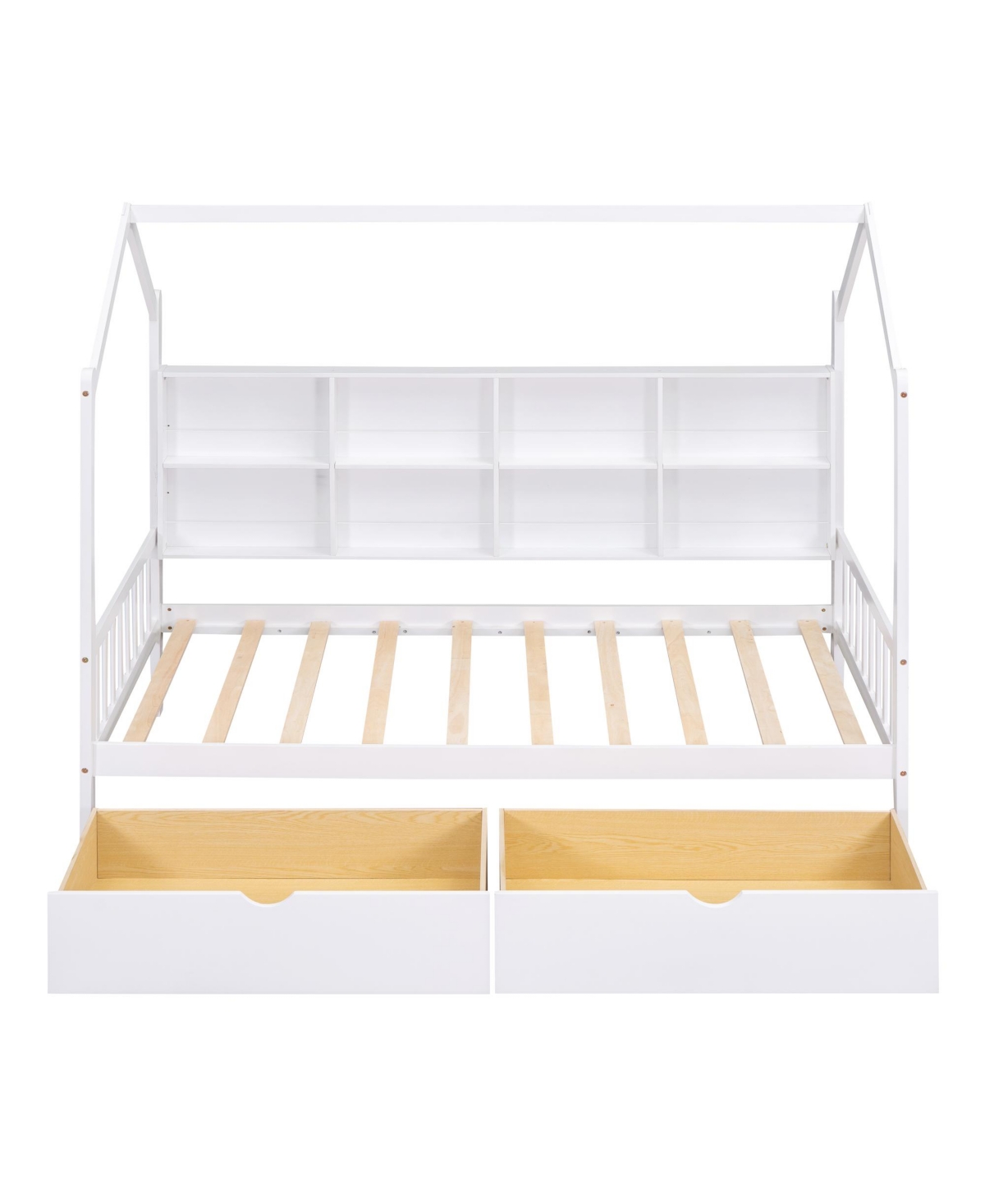 Slickblue Wooden Twin Size House Bed with 2 Drawers,Kids Bed with Storage Shelf,- White