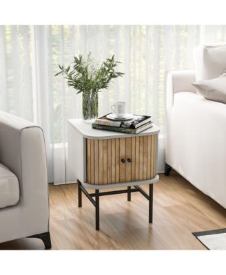 Set of 2 Nightstand Compact Modern End Side Table w/ Sliding Doors