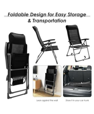 2 Pieces Portable Patio Folding Dining Chairs with Headrests Adjust