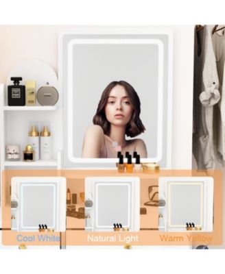 5-Drawers White Makeup Vanity Sets Dressing Table Sets With Stool, LED Lighted Mirror, Power Strip and Hair Dryer Holder