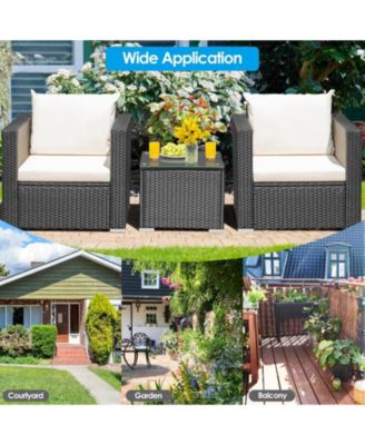 3 Pieces Patio Wicker Conversation Set with Cushion