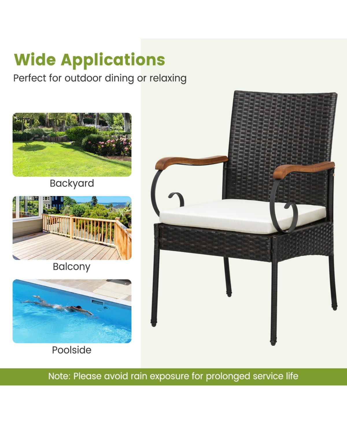 Skonyon Set of 2 Outdoor Pe Wicker Chair with Acacia Wood Armrests