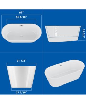 67" Acrylic Freestanding Bathtub – Glossy White Soaking Tub With Chrome Overflow and Drain, Cupc Certified for Quality and Safety