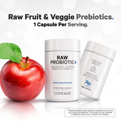 Raw Probiotic+ 100 Billion CFU, Digestive Enzymes, Raw Fruits & Vegetable Prebiotics, 30 ct