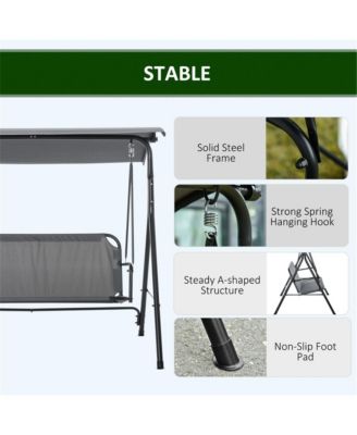 3-Seat Grey Patio Swing Chair – Modern Outdoor Swing for Relaxation, Perfect for Gardens and Backyards