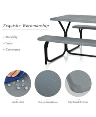 Outdoor Picnic Table Bench Set with Metal Base