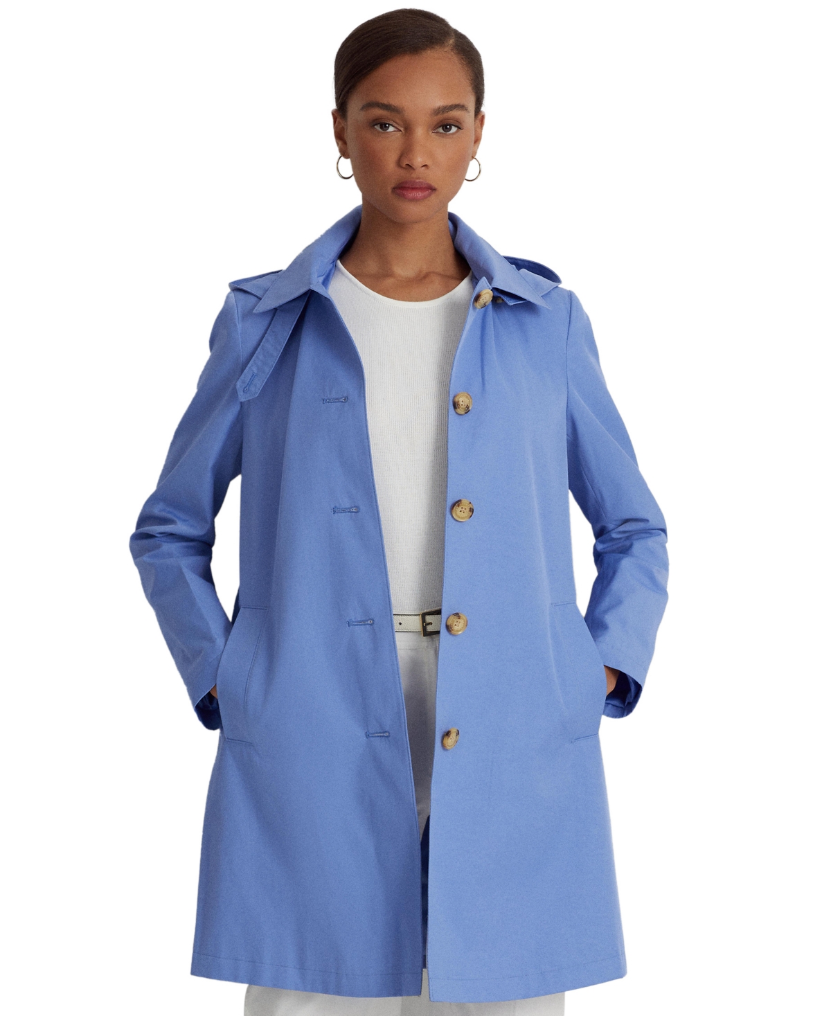 Ralph Lauren Women's Hooded Raincoat In French Blue