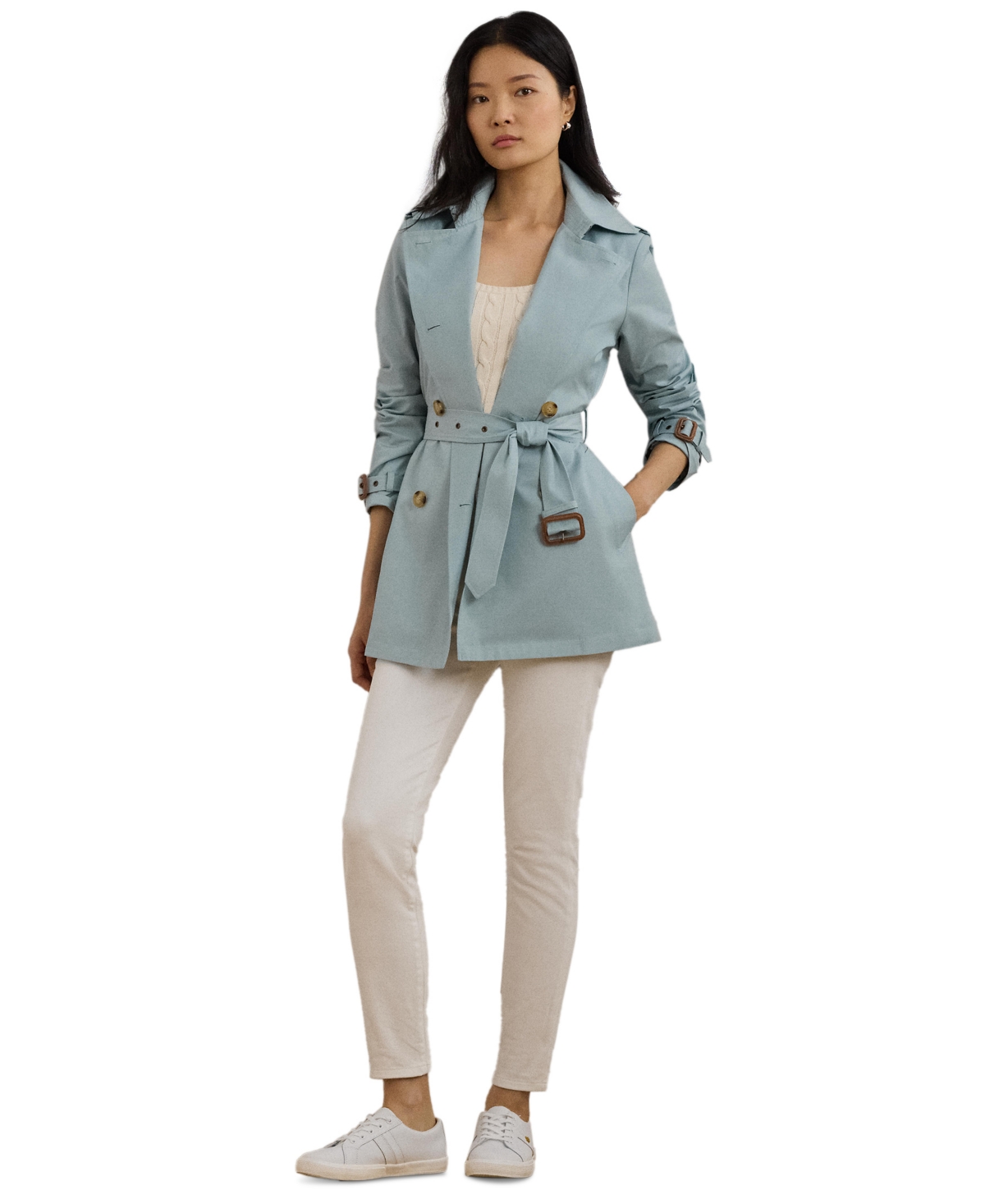 RALPH LAUREN WOMEN'S SHORT DOUBLE-BREASTED BELTED TRENCH COAT 