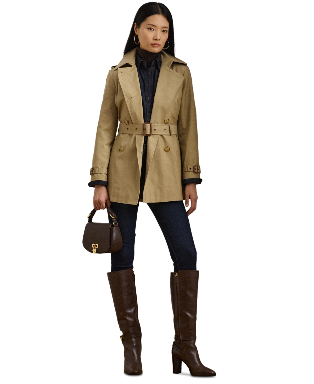 Ralph Lauren Lauren  Double Breasted Wool Blend Trench In Birch Tan