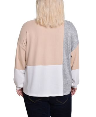 Plus Size Long Sleeve Color Blocked Pullover Top