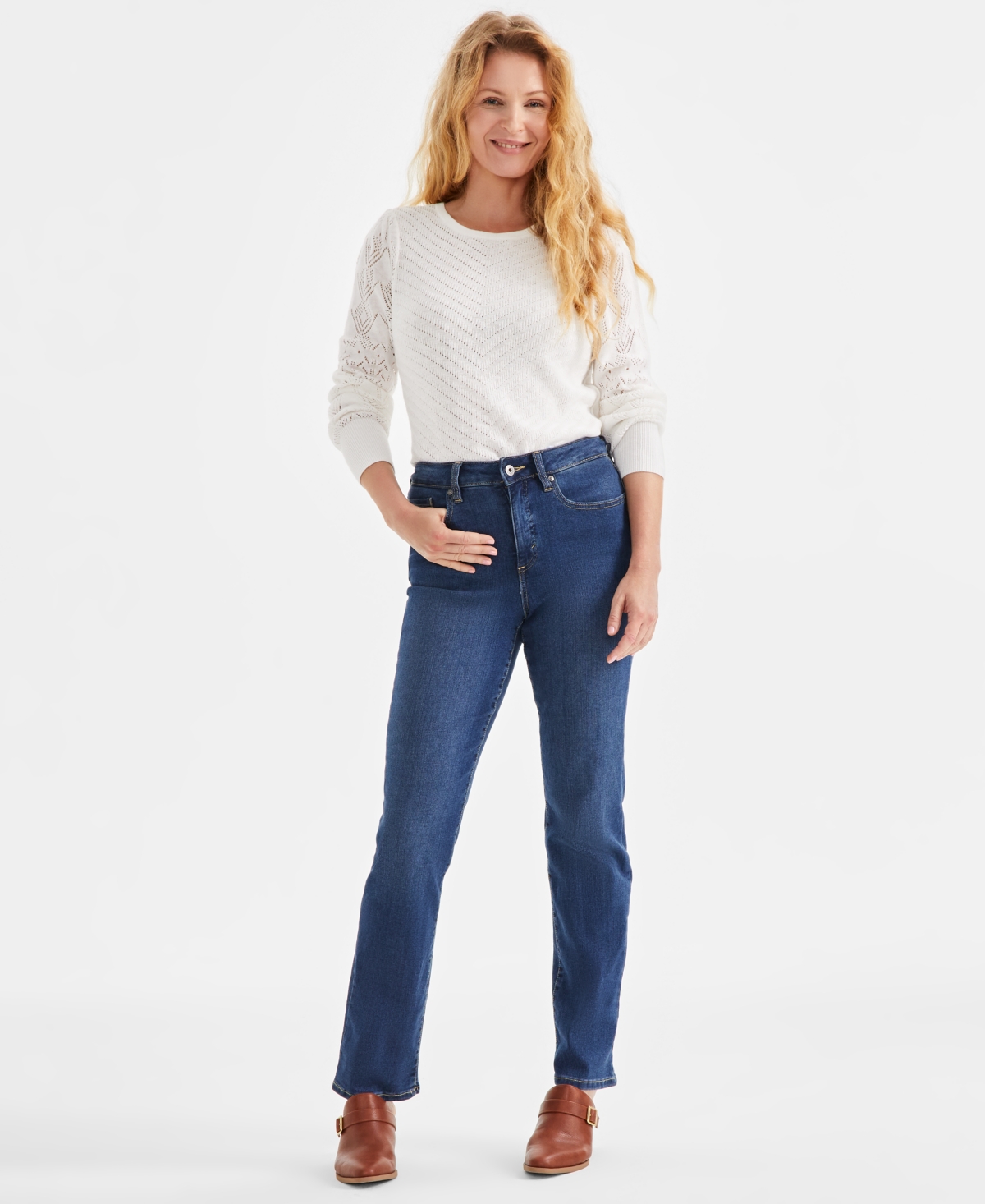 Women's High Rise Straight-Leg Jeans, Regular, Short and Long Lengths, Created for Macy's - Grey