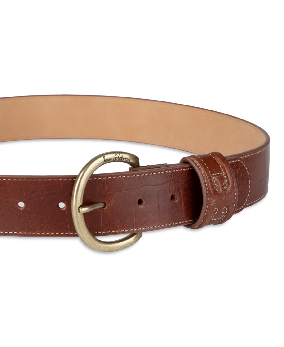 Shop Sam Edelman Women's Glossy Pebble Grain Textured Leather Belt In Tan