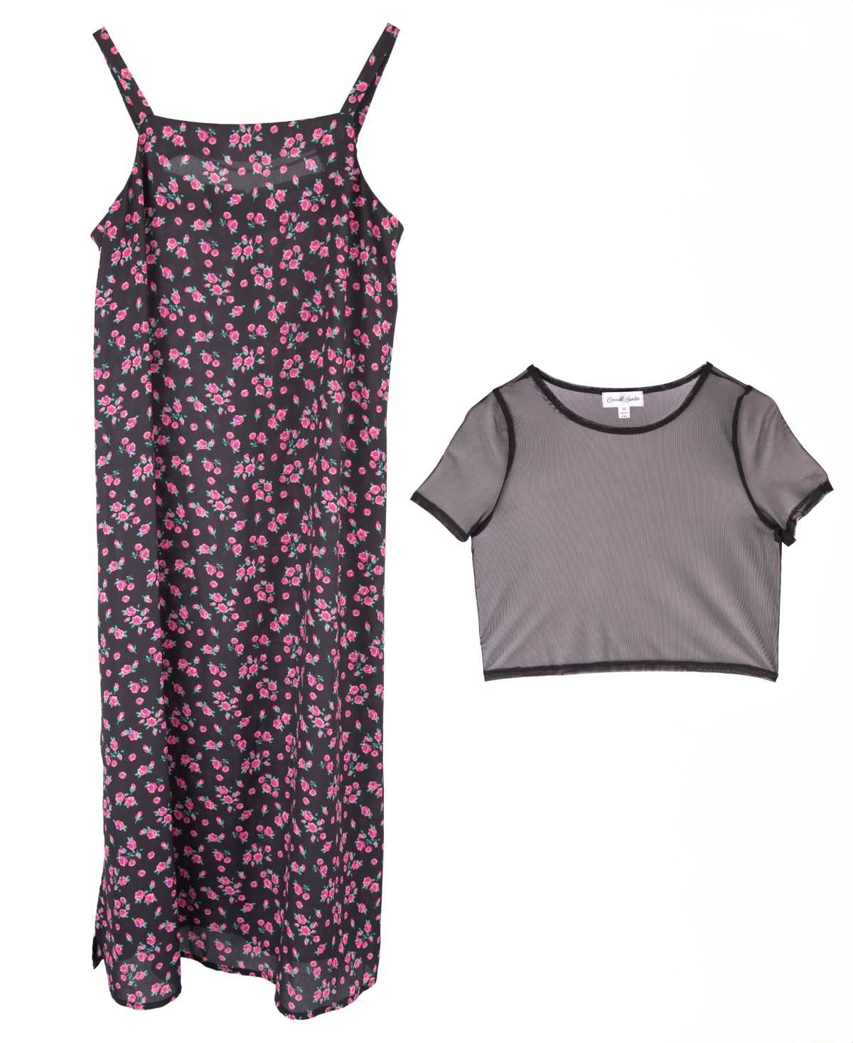 Emerald Sundae Big Girls Mesh Top and Floral Jumper, 2-Piece Set -Pink