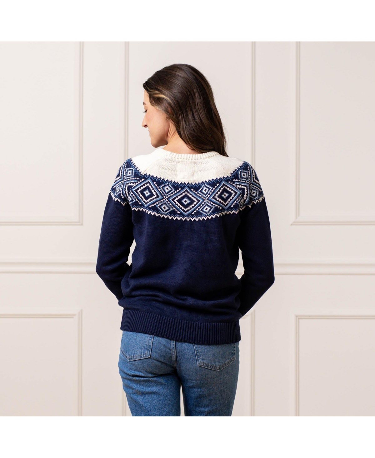 Hope & Henry Women's Organic Long Sleeve Fair Isle Raglan Sweater