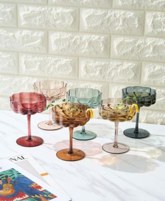 Martini and Champagne Flower Classic Wavy Glass Coupes, Set of 6