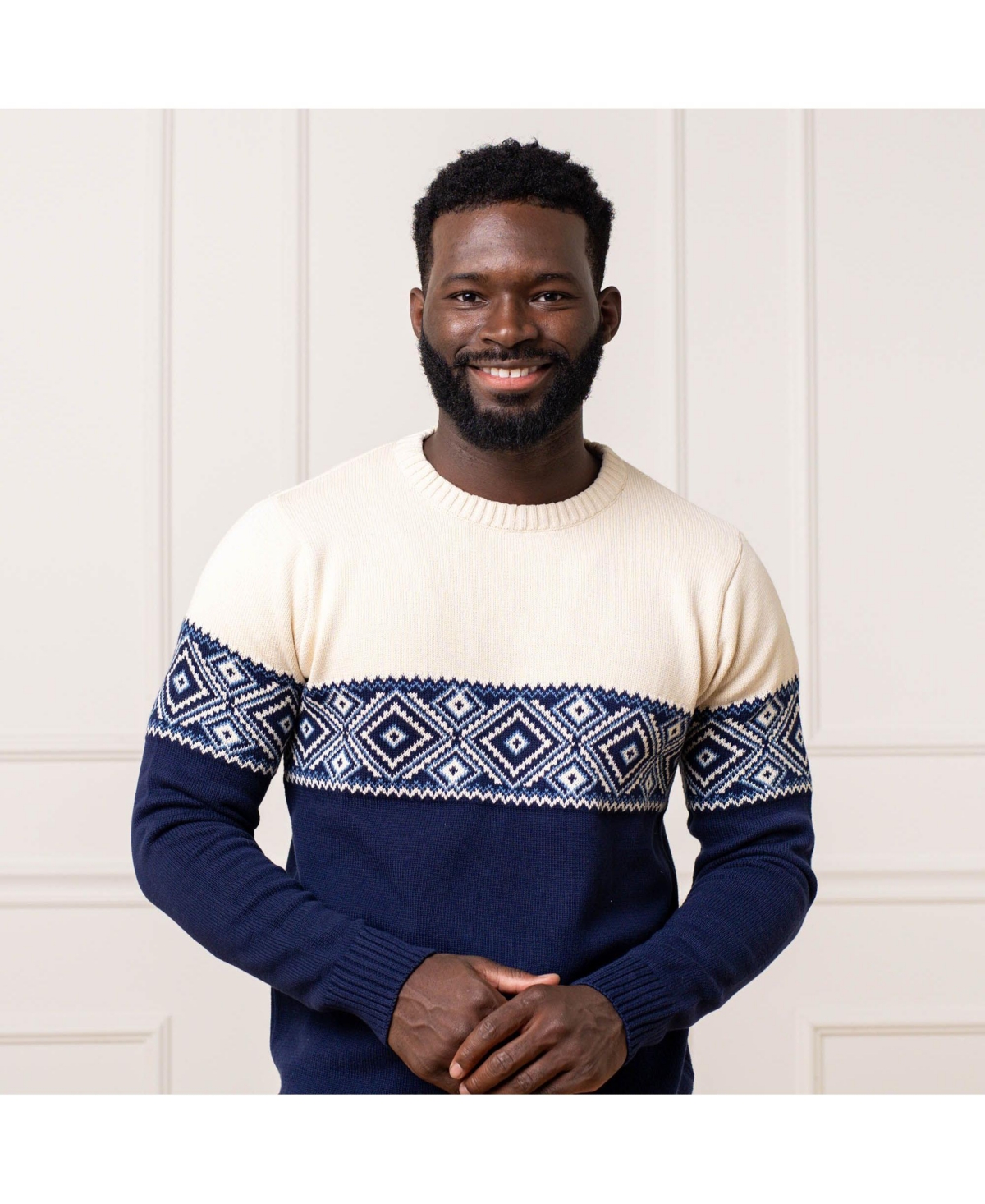 Hope & Henry Men's Organic Crew Neck Fair Isle Sweater