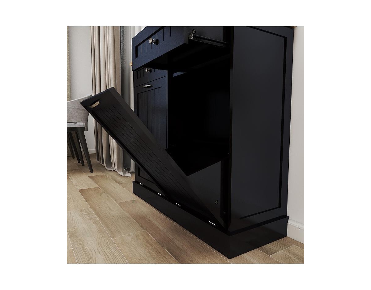 SlickblueKitchen Trash Cabinet - Two Drawers & Tilt-Out Trash Compartment - Black