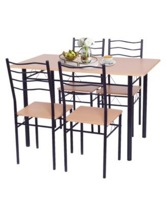 5 Pieces Wood Metal Dining Table Set with 4 Chairs