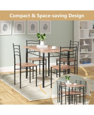 5 Pieces Wood Metal Dining Table Set with 4 Chairs