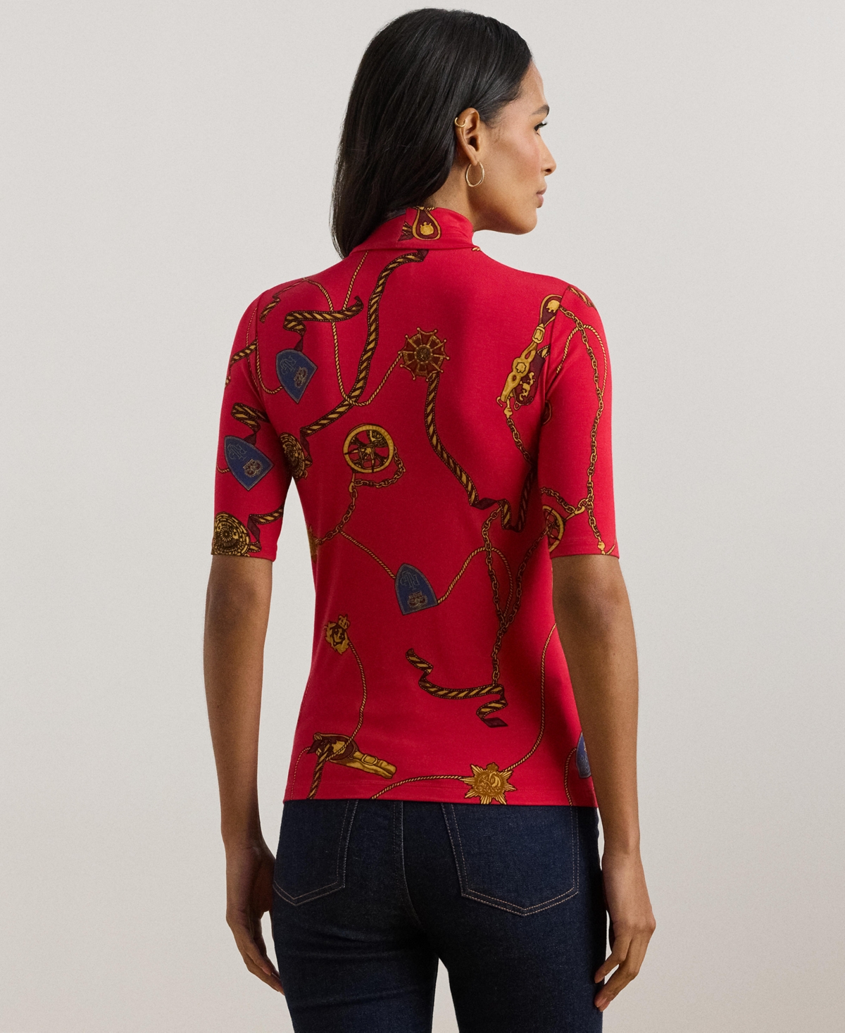 Lauren Ralph Lauren Women's Belting-Print Stretch Jersey Turtleneck