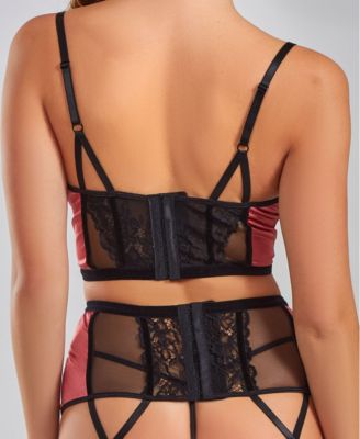 Woman's 3PC underwire padded bra, garter skirt and thong satin lingerie Set