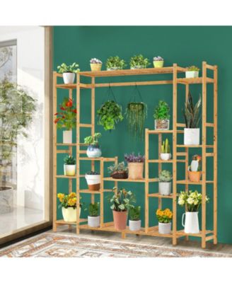 9-Tier Bamboo Plant Stand with Hanging Rack