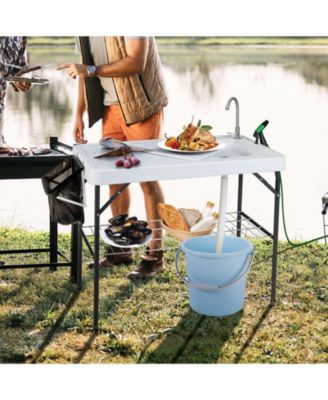 Portable Camping Fish Cleaning Table with Grid Rack and Faucet