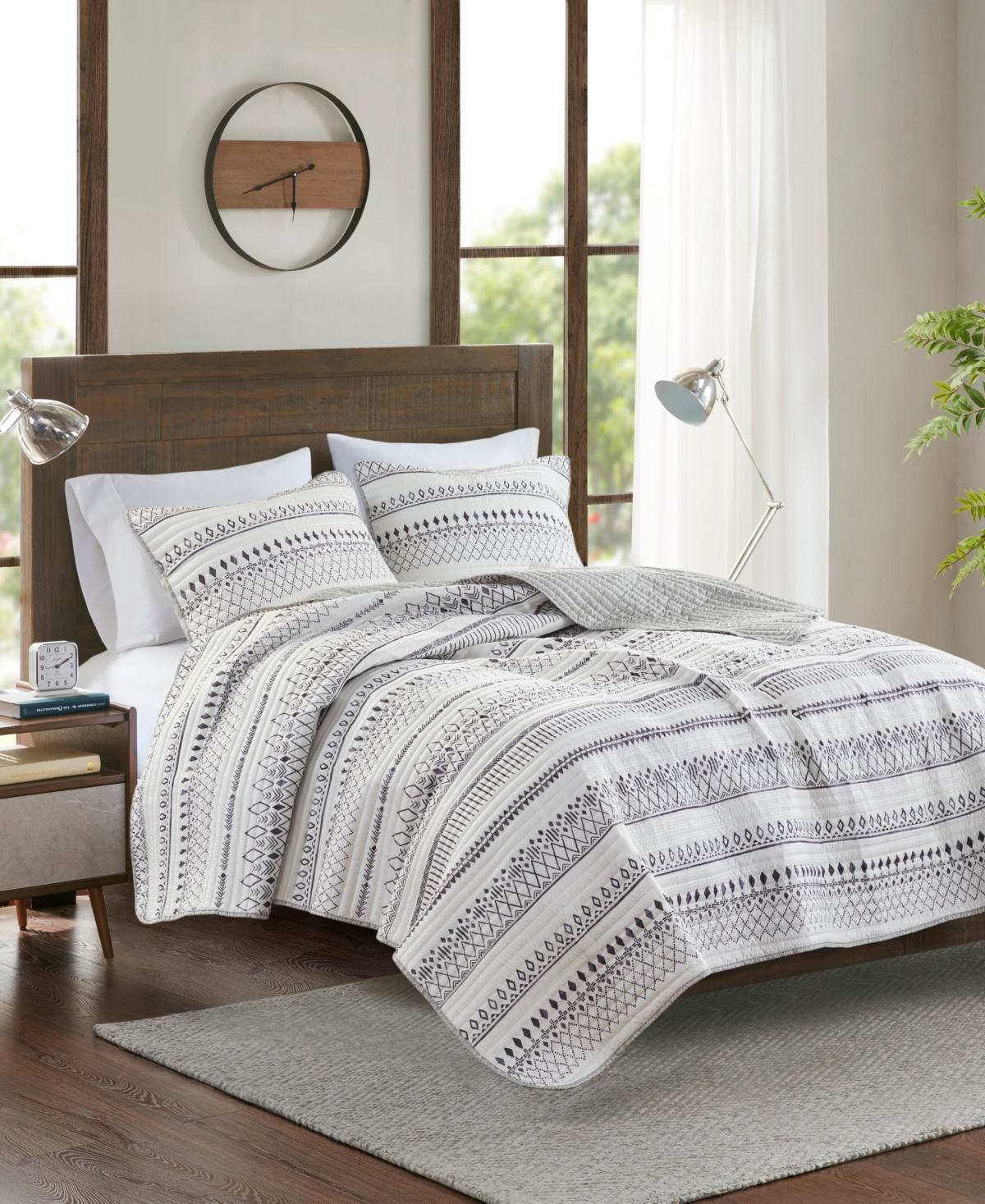 Madison Park Fraser Reversible Printed Microfiber Seersucker 3-pc. Quilt Set, King/california King In Ivory,black