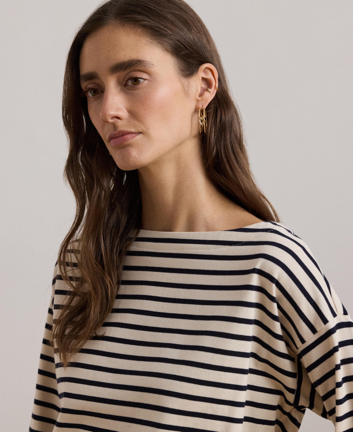 Lauren Ralph Lauren Women's Striped Cotton Jersey Boatneck Top -lauren Navy
