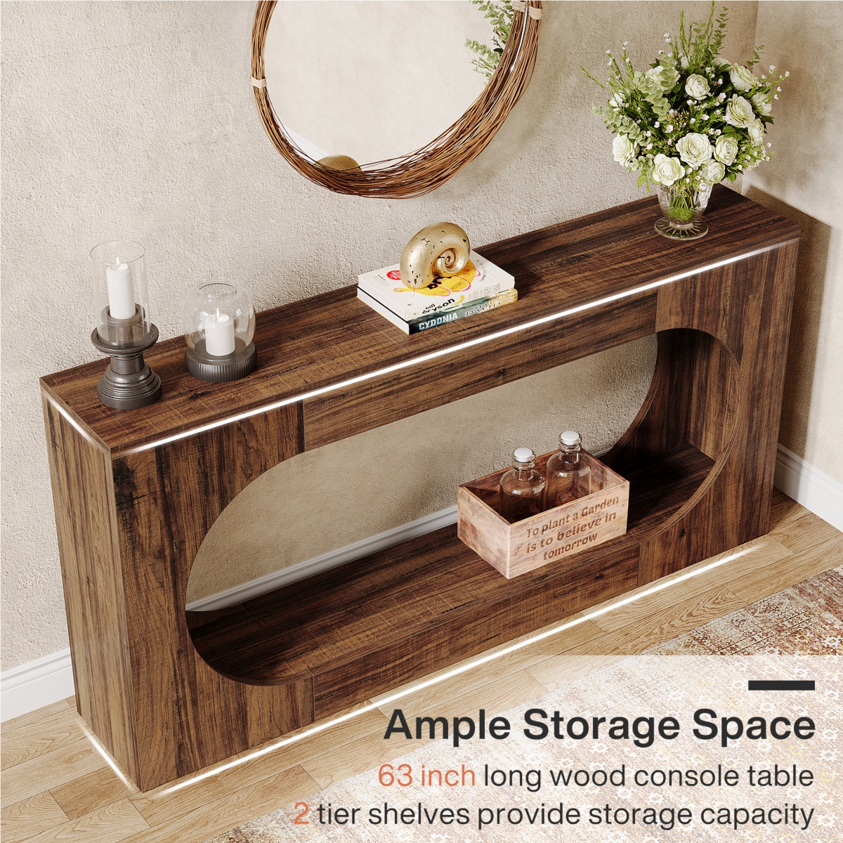 Tribesigns Console Table, 63-Inch Narrow Sofa Entryway Table with 2-Tier Storage Shelf, Wood Hallway Behind Couch Table Accent Table for Living Room