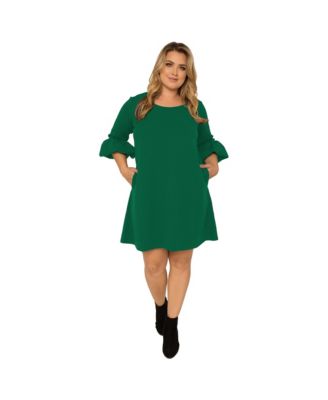 Plus Size Crepe Knit 3/4 Balloon Sleeves Midi Shift Dress