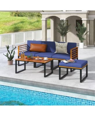 5-Piece Patio Acacia Wood Chair Set with Ottoman and Coffee Table