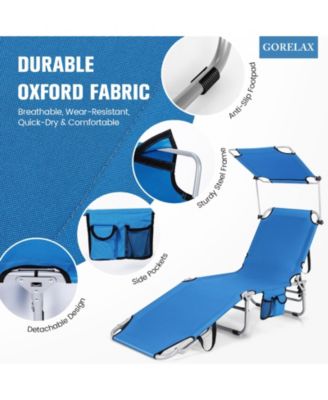 5-Position Adjustable Outdoor Chaise Chair Recliner Chair with Canopy Shade