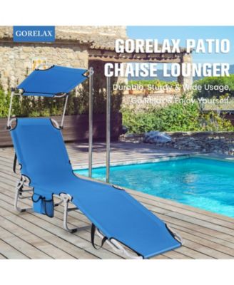 5-Position Adjustable Outdoor Chaise Chair Recliner Chair with Canopy Shade