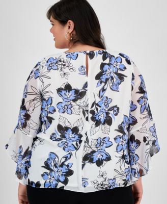 Plus Size Floral Ruffle-Sleeve Blouse