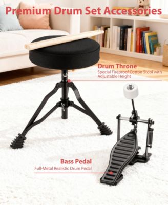 3-Piece Kids Drum Set with Adjustable Stool, Bass Pedal & Cymbal – Realistic Junior Drum Kit for Ages 3+