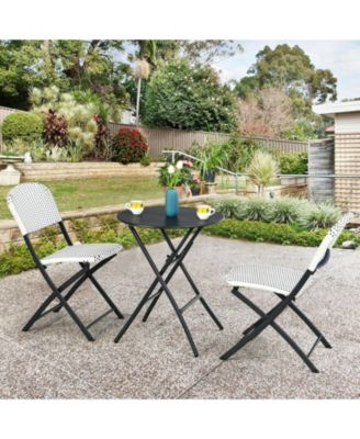 3 Pieces Patio Rattan Bistro Set with Round Dining Table and 2 Chairs