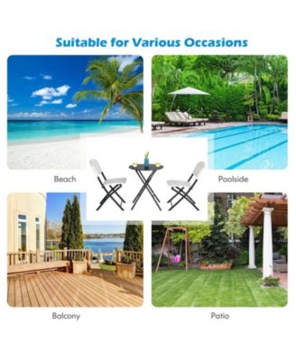 3 Pieces Patio Rattan Bistro Set with Round Dining Table and 2 Chairs