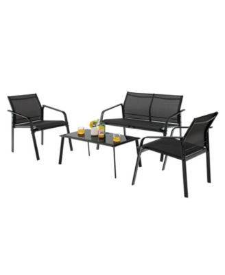 4 Pieces Patio Furniture Set with Armrest Loveseat Sofas and Glass Table Deck