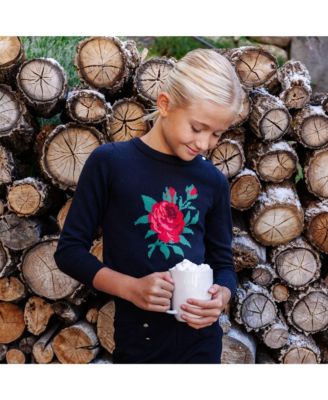 Girls Long Sleeve Rose Intarsia Sweater