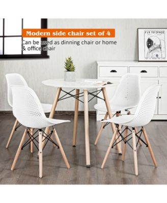 4 Pieces Modern Plastic Hollow Chair Set with Wood Leg