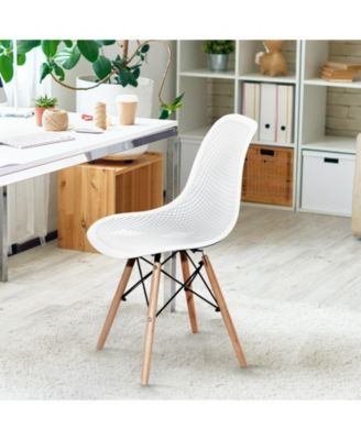 4 Pieces Modern Plastic Hollow Chair Set with Wood Leg