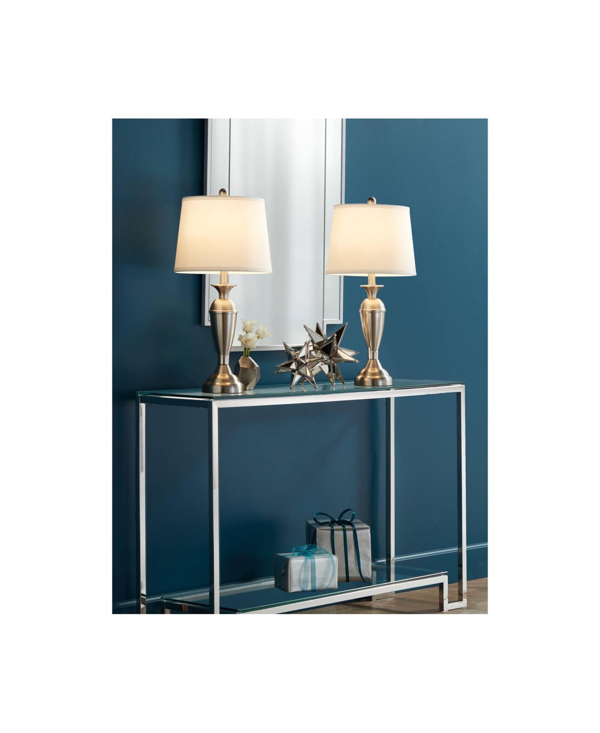 Blair Traditional Table Lamps Tall Set of 2 Brushed NickelMetal Candlestick White Drum Shade for Bedroom Living Room House Home Bedside Ni