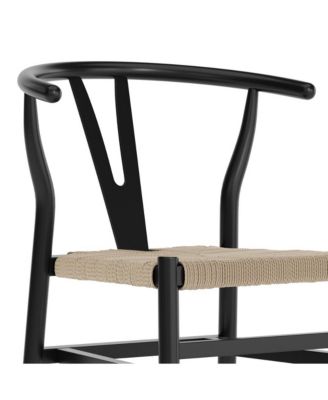 Devine Y-Back Style Wooden Dining Chair With Kraft Paper Rope Seat, Stackable Design
