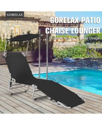 Black 5-Position Adjustable Outdoor Recliner Chair with Canopy Shade