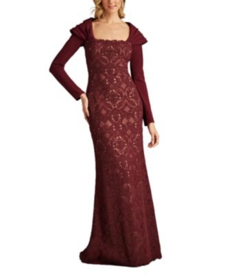 Tadashi Shoji Women's Ambar Embroidered Portrait Collar Gown - Macy's