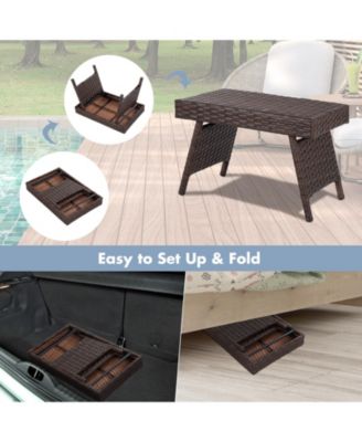 Folding PE Rattan Side Coffee Table Patio Garden Furniture
